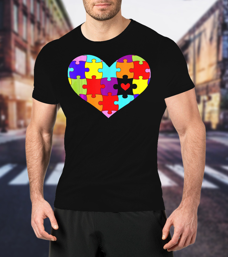 Autism Awareness Heart Puzzle Pieces Colorful T-Shirt
