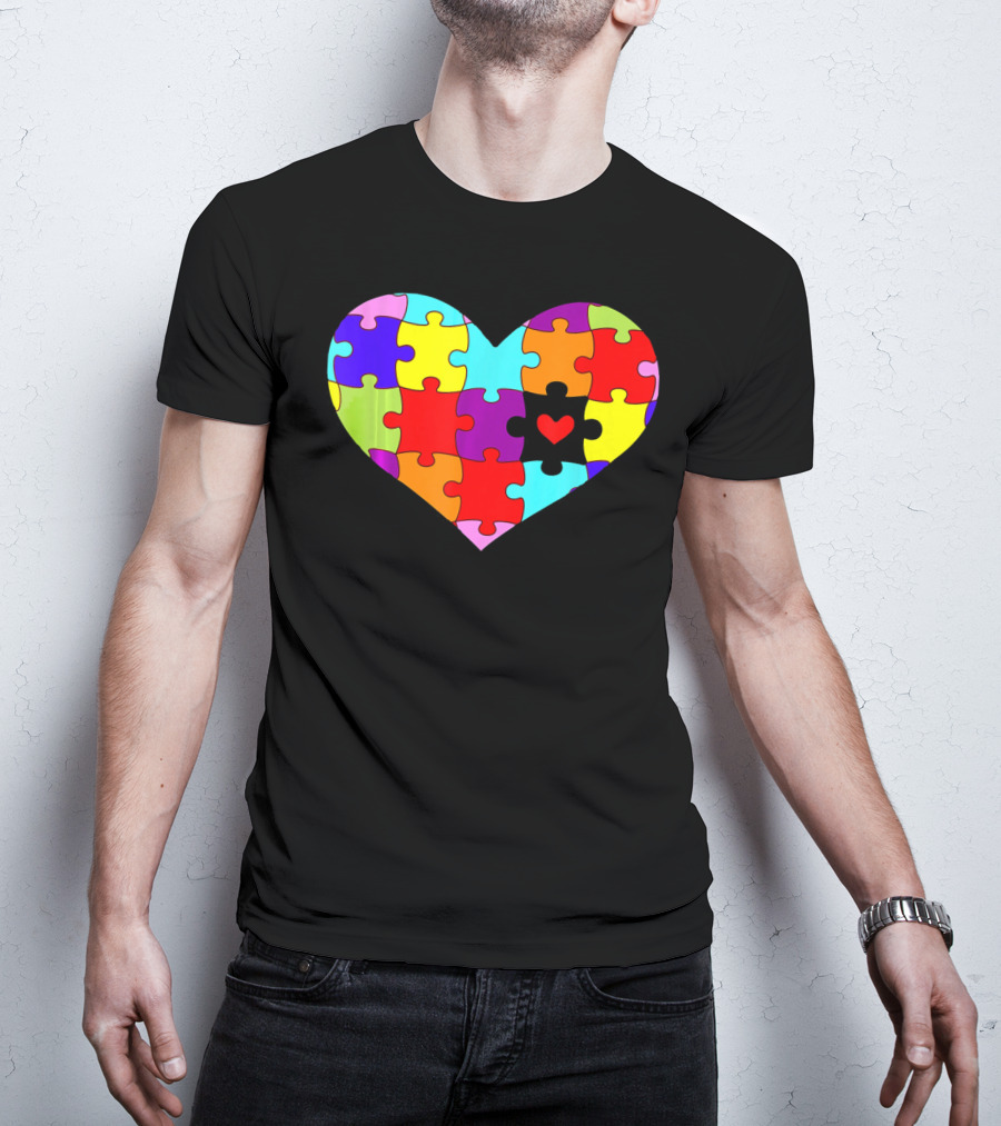Autism Awareness Heart Puzzle Pieces Colorful T-Shirt
