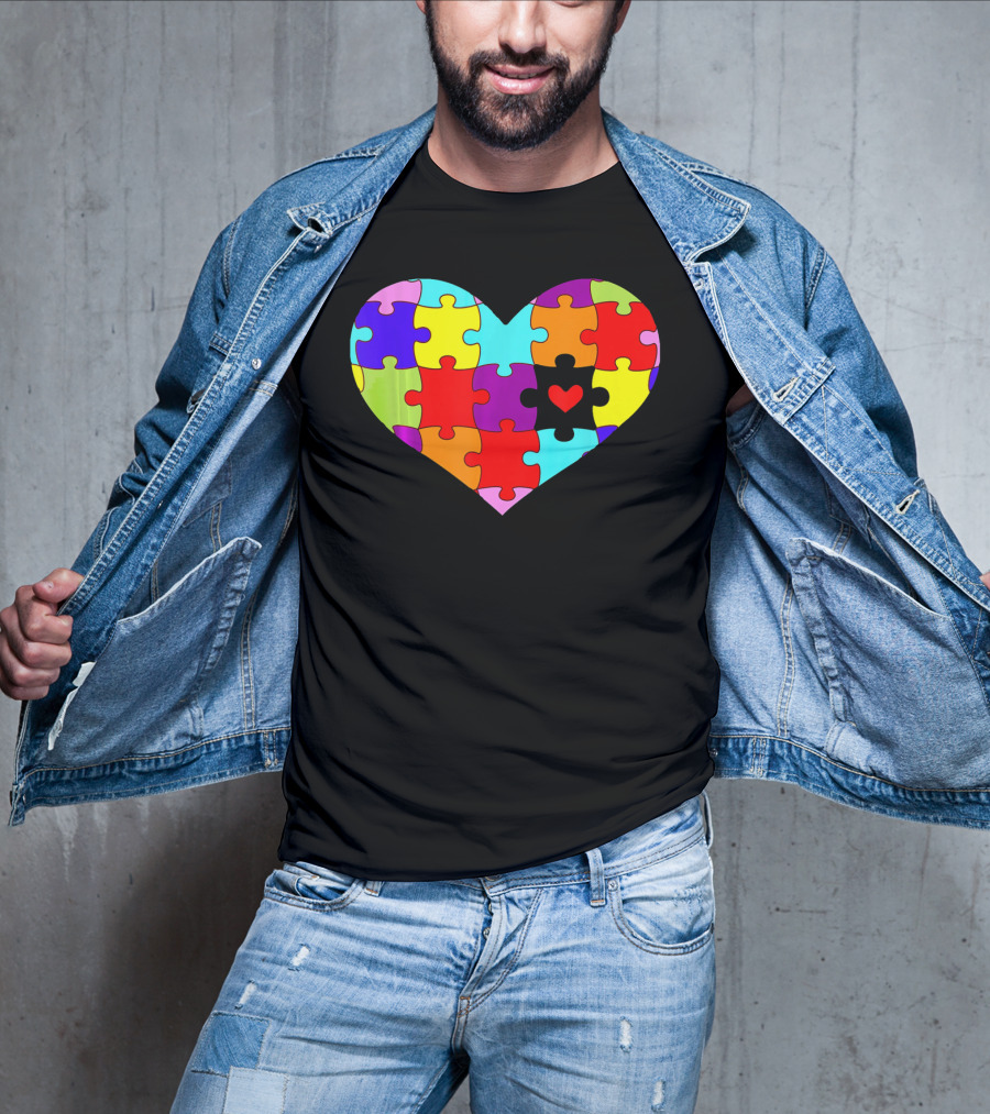 Autism Awareness Heart Puzzle Pieces Colorful T-Shirt