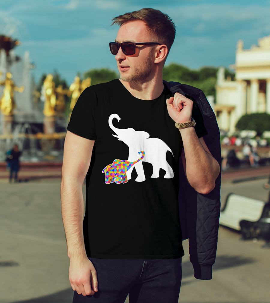 Elephant Autism Awareness Puzzle Pattern Support T-Shirt