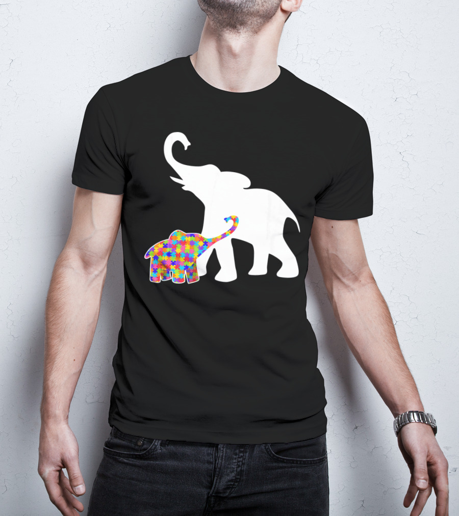 Elephant Autism Awareness Puzzle Pattern Support T-Shirt