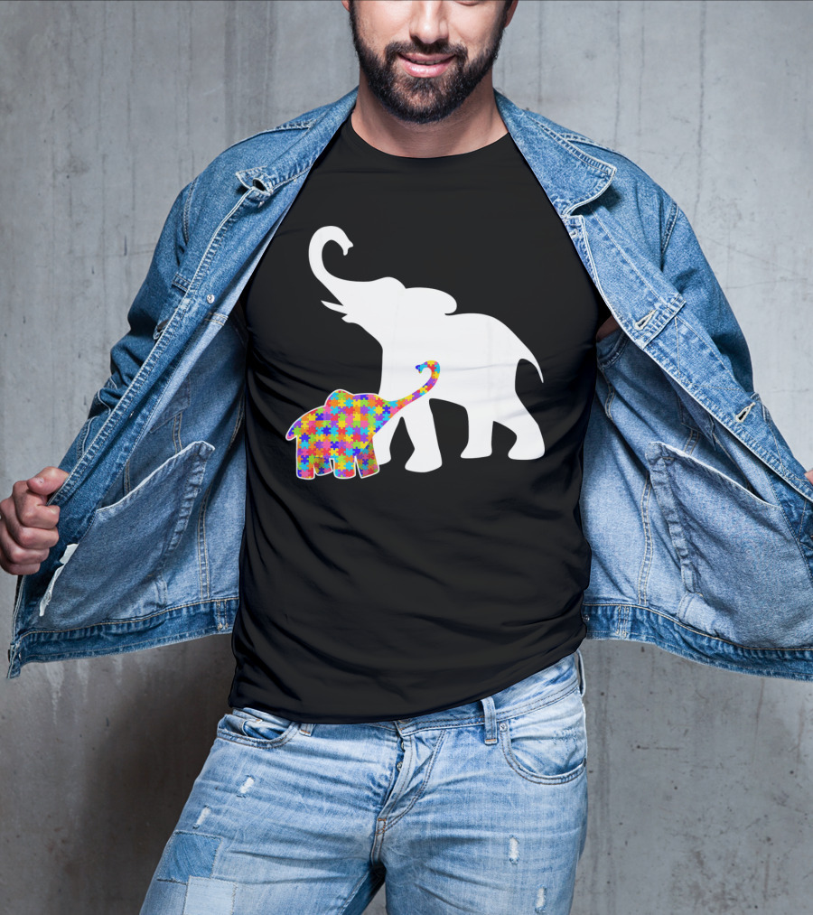 Elephant Autism Awareness Puzzle Pattern Support T-Shirt