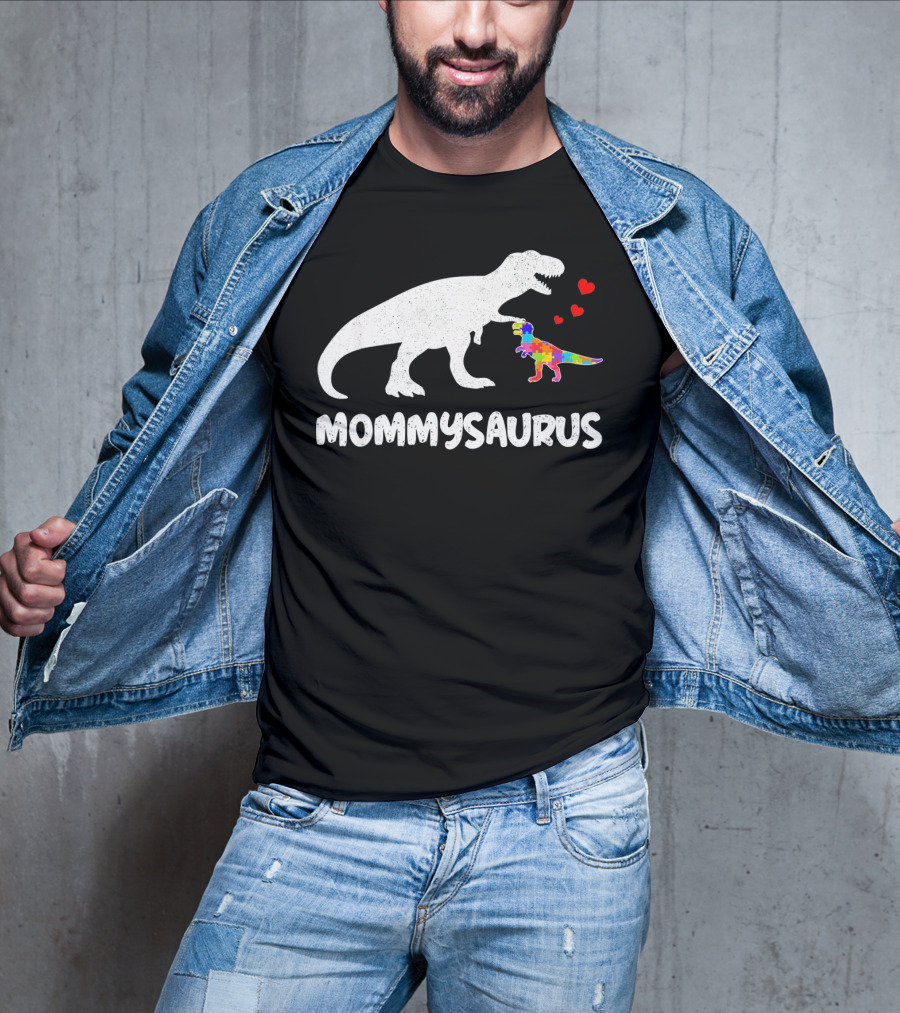 Mommysaurus Dinosaur Autism Puzzle Hearts T-Shirt