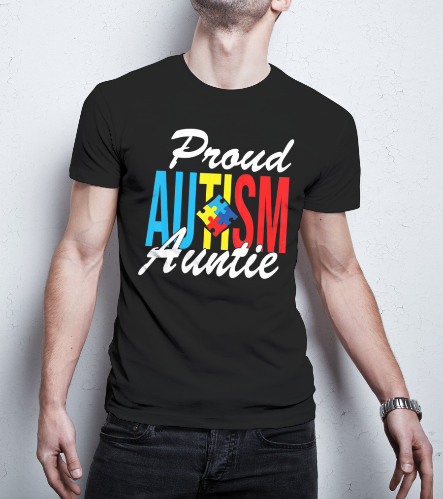 Proud Autism Auntie Puzzle Piece Awareness Support T-Shirt