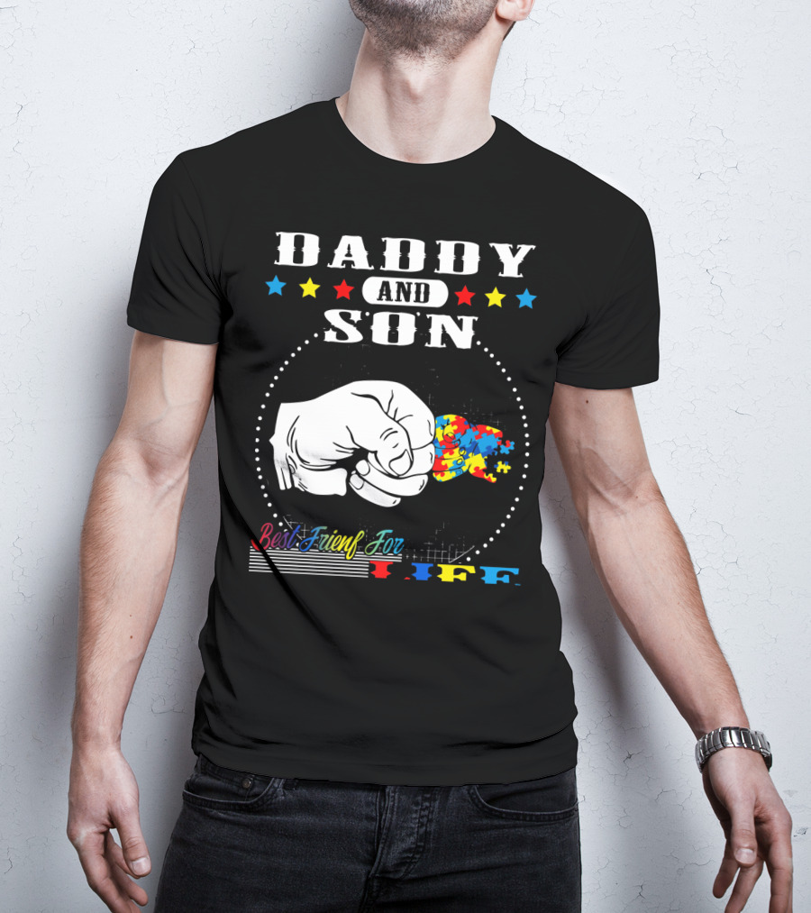 Daddy And Son Best Friends For Life Autism Awareness Puzzle Fist Bump T-Shirt