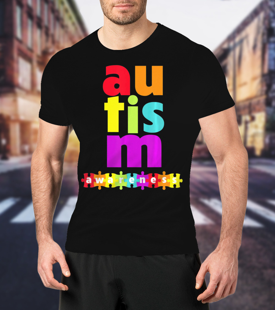 Autism Awareness Rainbow Puzzle Piece Autism Awareness T-Shirt