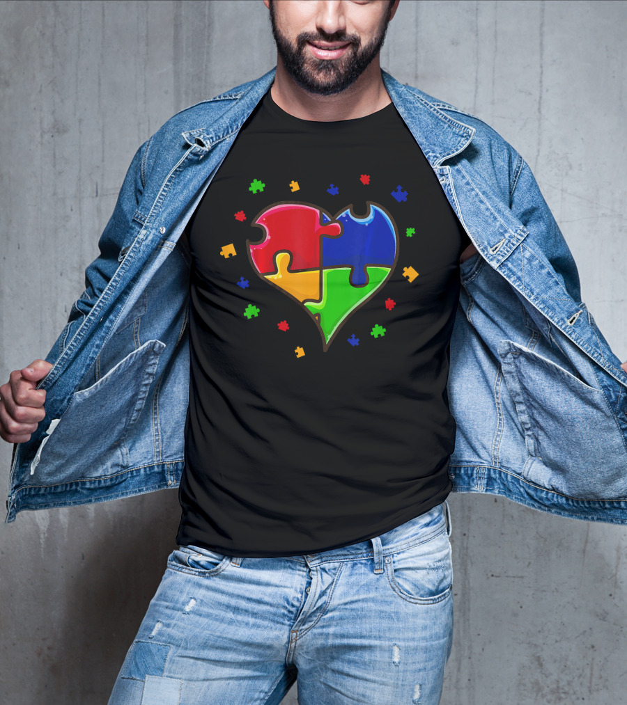 Autism Awareness Month Love Heart Puzzle Pieces T-Shirt