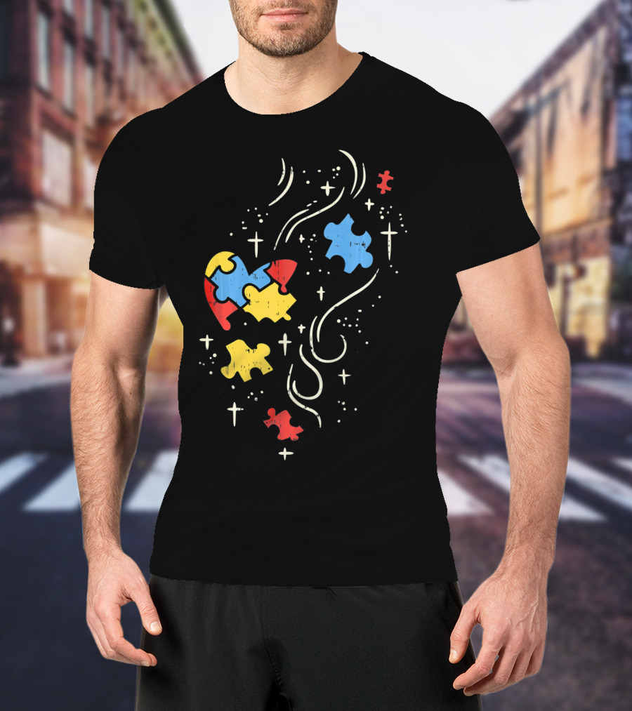 Autism Awareness Puzzle Ribbon Heart Crosses T-Shirt