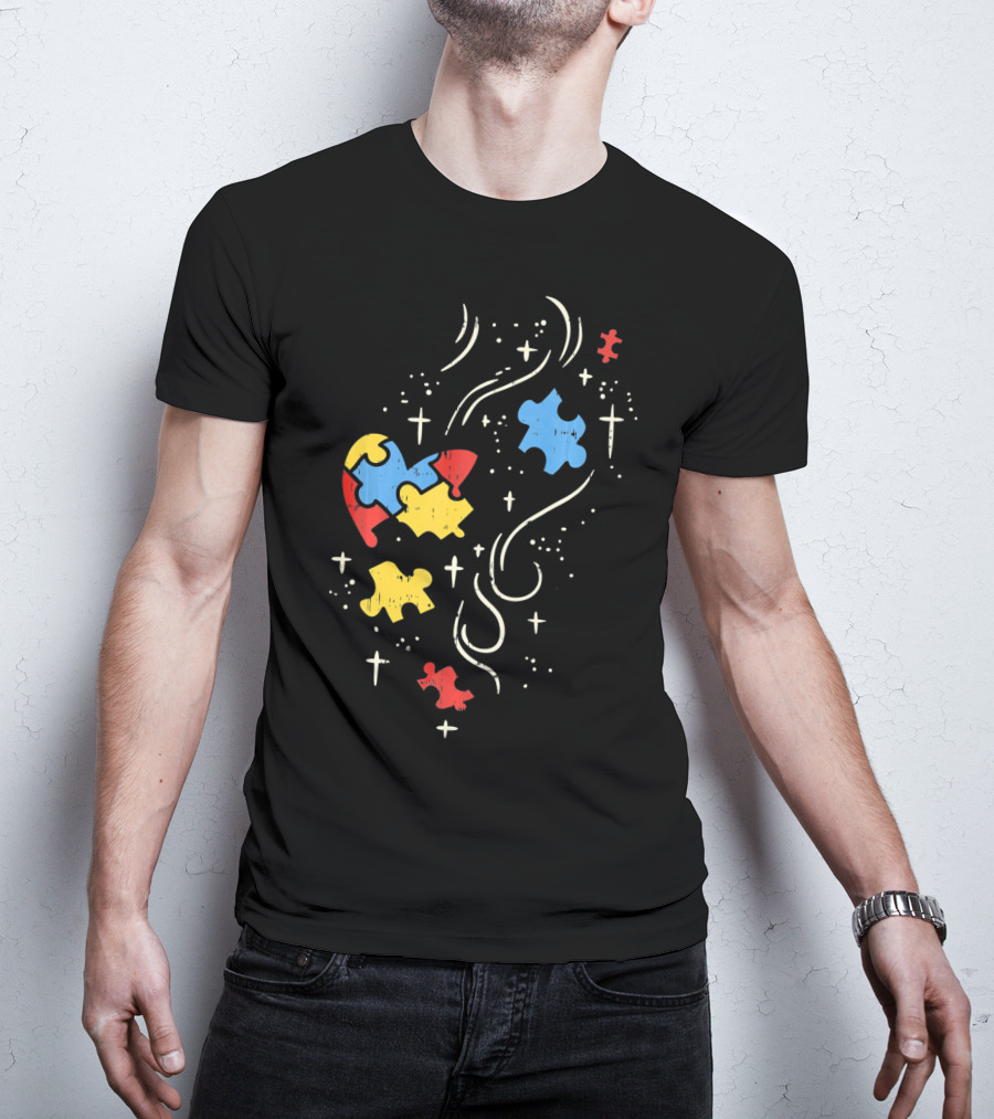 Autism Awareness Puzzle Ribbon Heart Crosses T-Shirt