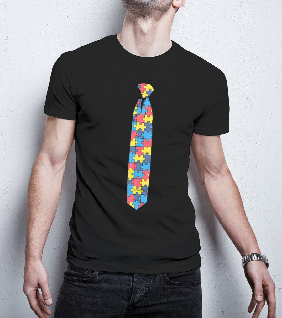 Unique Autism Awareness Day Puzzle Pattern TIE T-Shirt