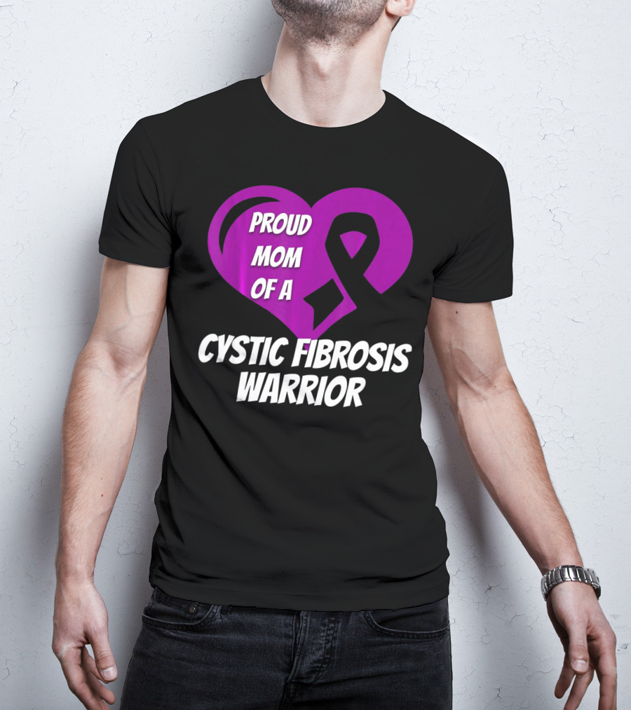 Proud Mom Of A Cystic Fibrosis Warrior Purple Ribbon Heart T-Shirt