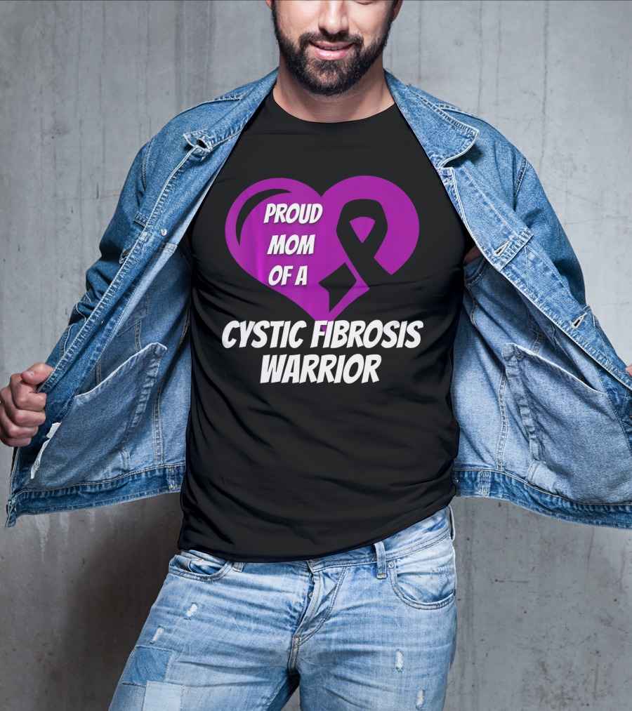 Proud Mom Of A Cystic Fibrosis Warrior Purple Ribbon Heart T-Shirt