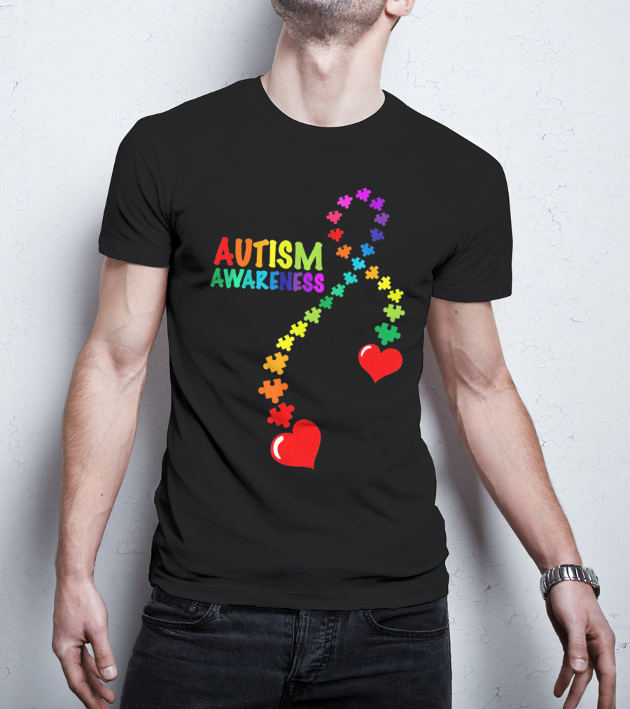 Autism Awareness Puzzle Heart Ribbon Rainbow T-Shirt