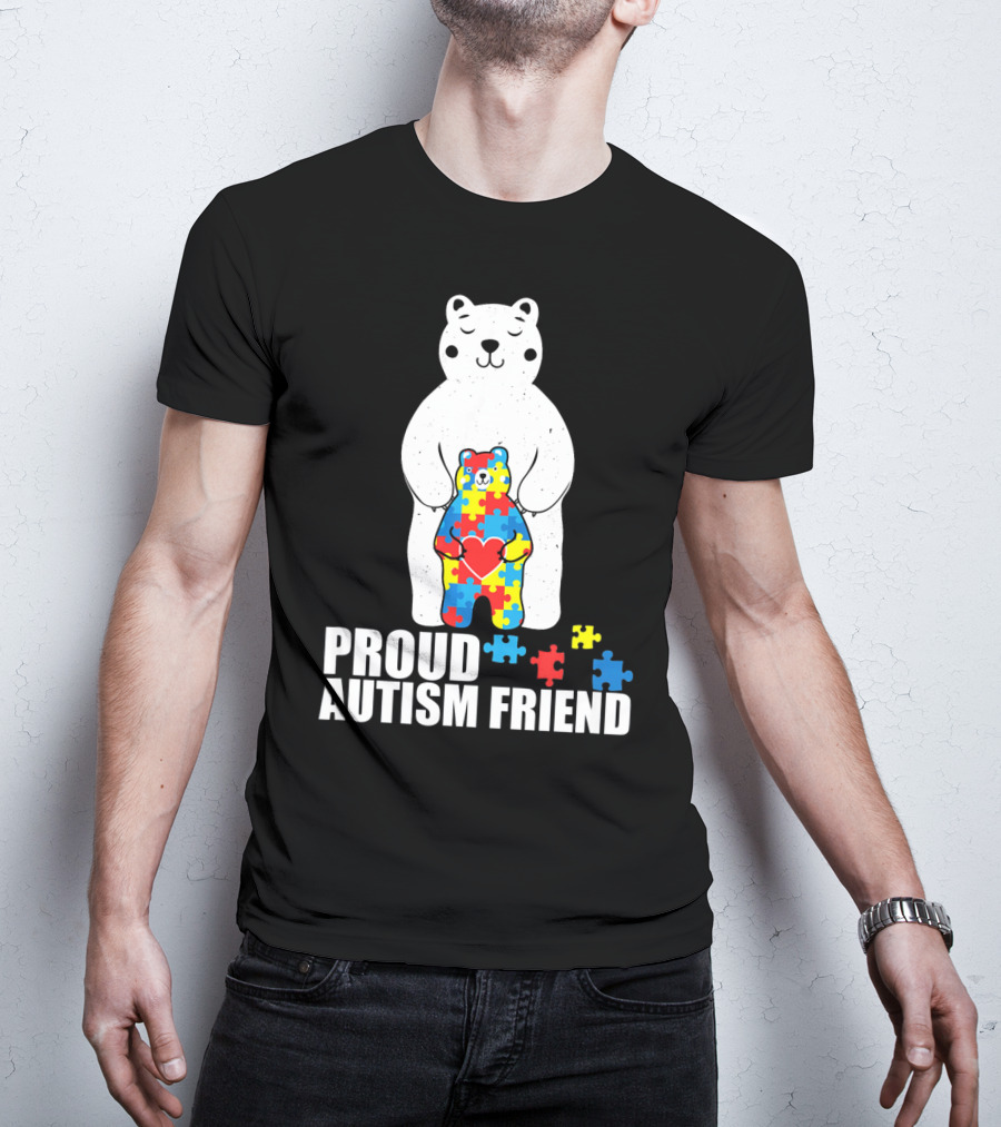 Proud Autism Friend Bear With Colorful Puzzle Pieces T-Shirt