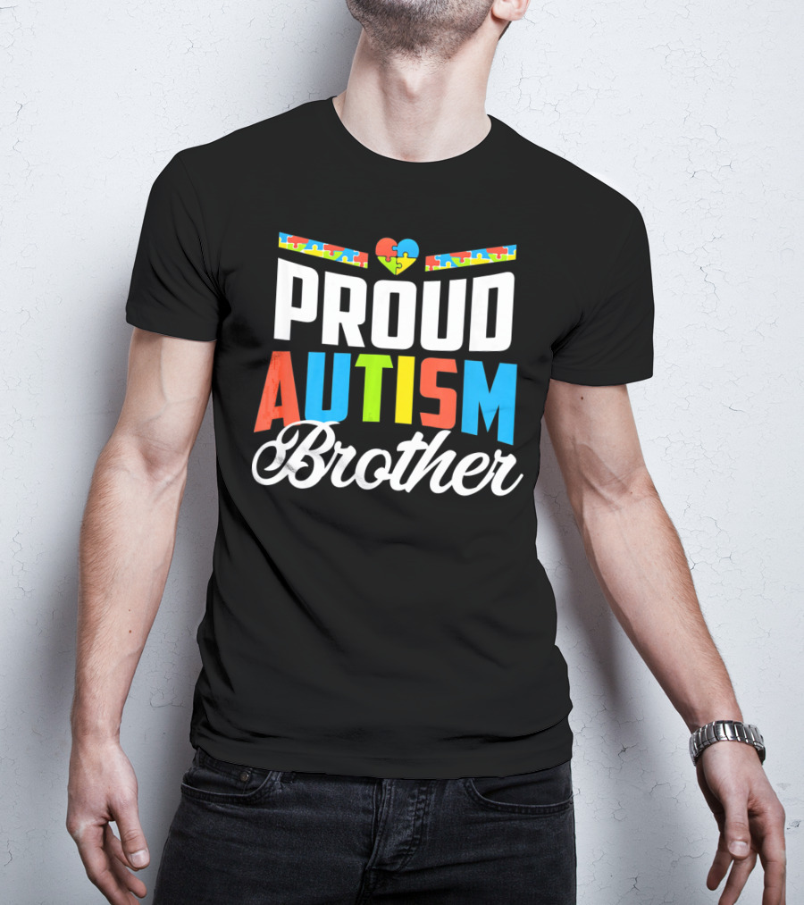 Proud Autism Brother Puzzle Heart Awareness Support T-Shirt