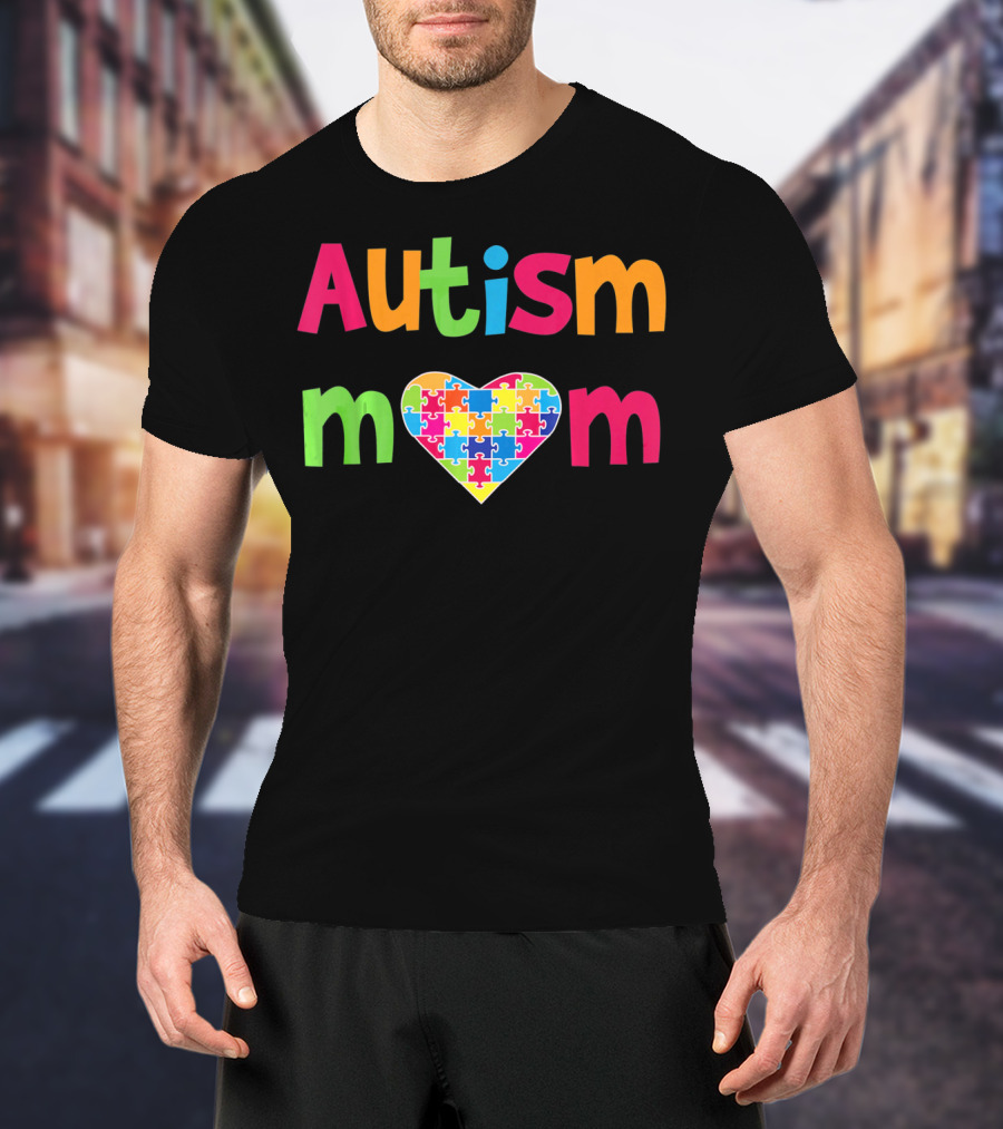 Autism Mom Heart Puzzle Autistic Awareness T-Shirt
