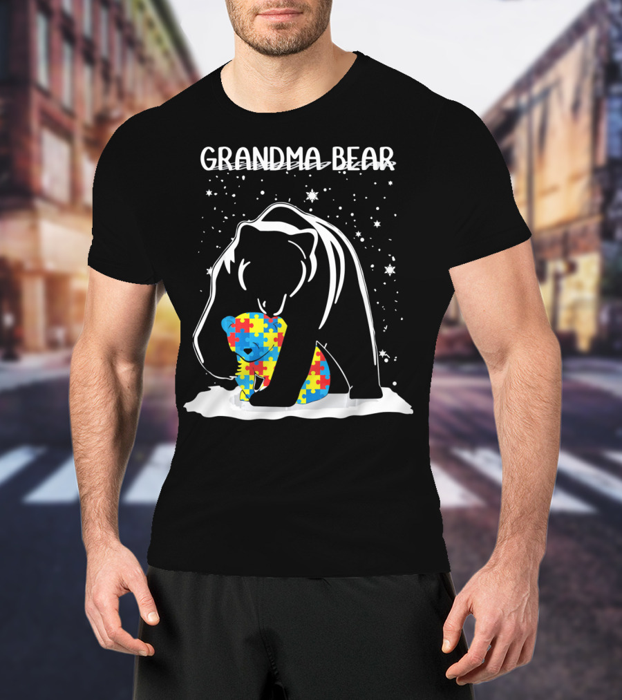 Grandma Bear With Puzzle Piece Bear For Autism Awareness T-Shirt