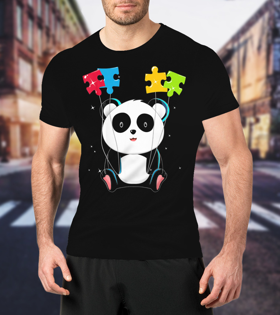 Autism Awareness Cute Panda With Colorful Puzzle Balloons T-Shirt