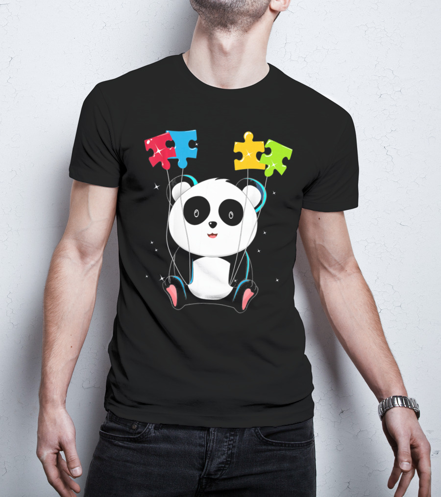 Autism Awareness Cute Panda With Colorful Puzzle Balloons T-Shirt