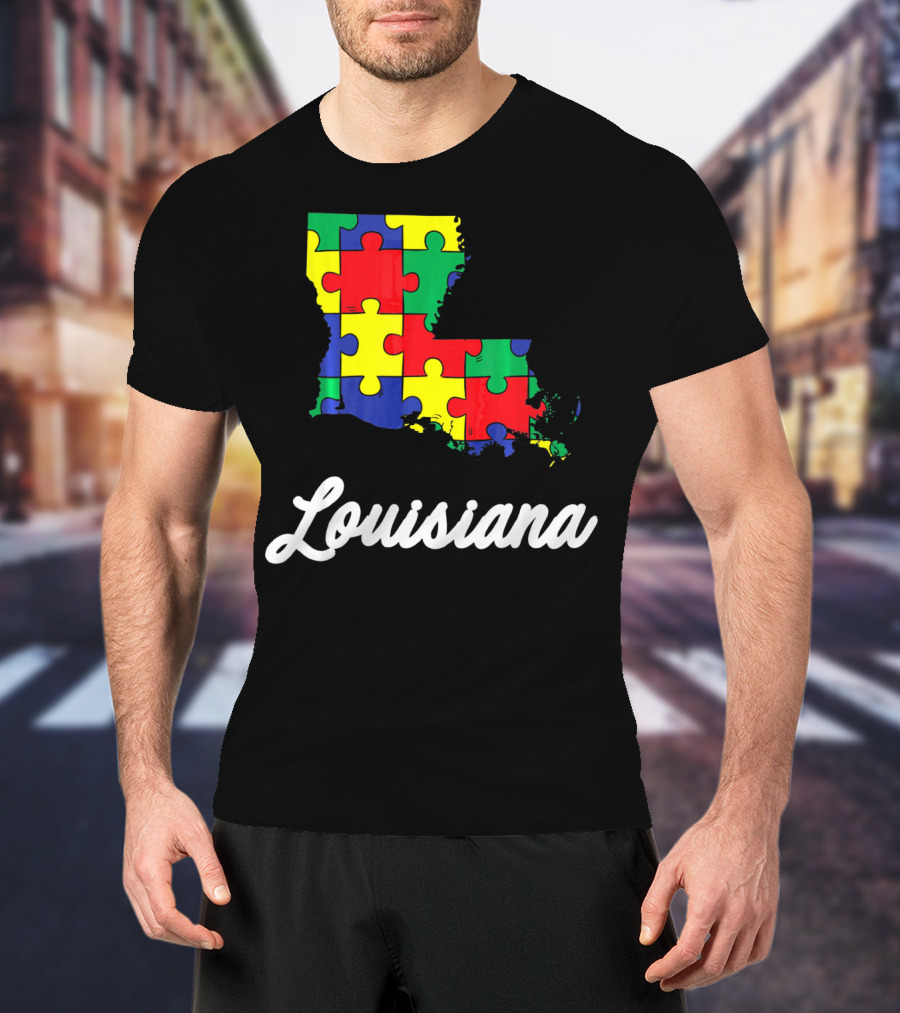 Autism Awareness Puzzle Map Louisiana T-Shirt