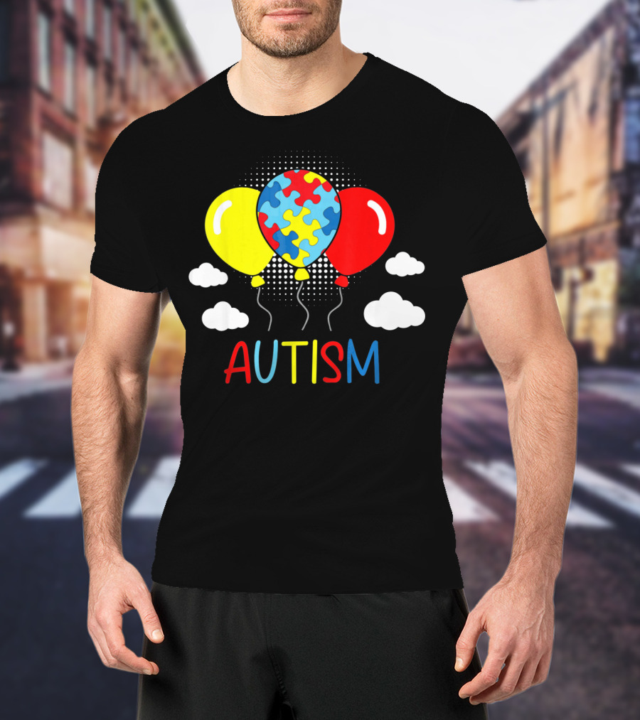 Autism Awareness Balloons Puzzle Clouds T-Shirt