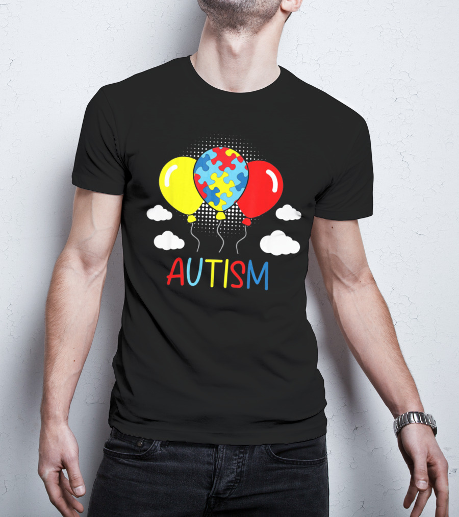Autism Awareness Balloons Puzzle Clouds T-Shirt