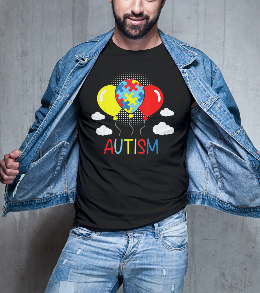 Autism Awareness Balloons Puzzle Clouds T-Shirt