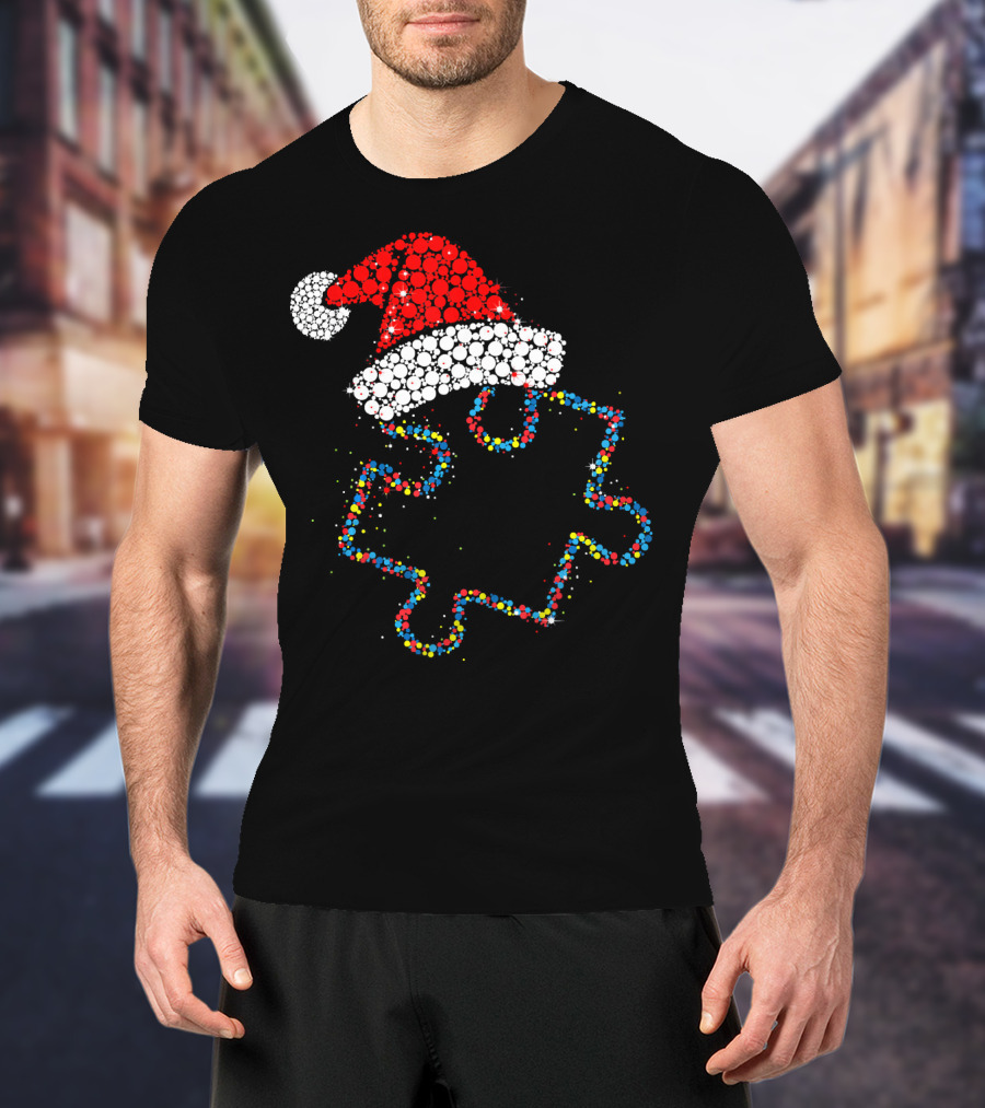Puzzle Santa Merry Christmas Autism Awareness T-Shirt