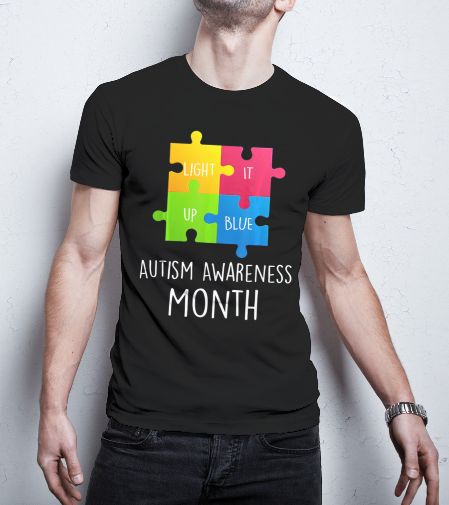 Light It Up Blue Autism Awareness Month Puzzle Piece T-Shirt
