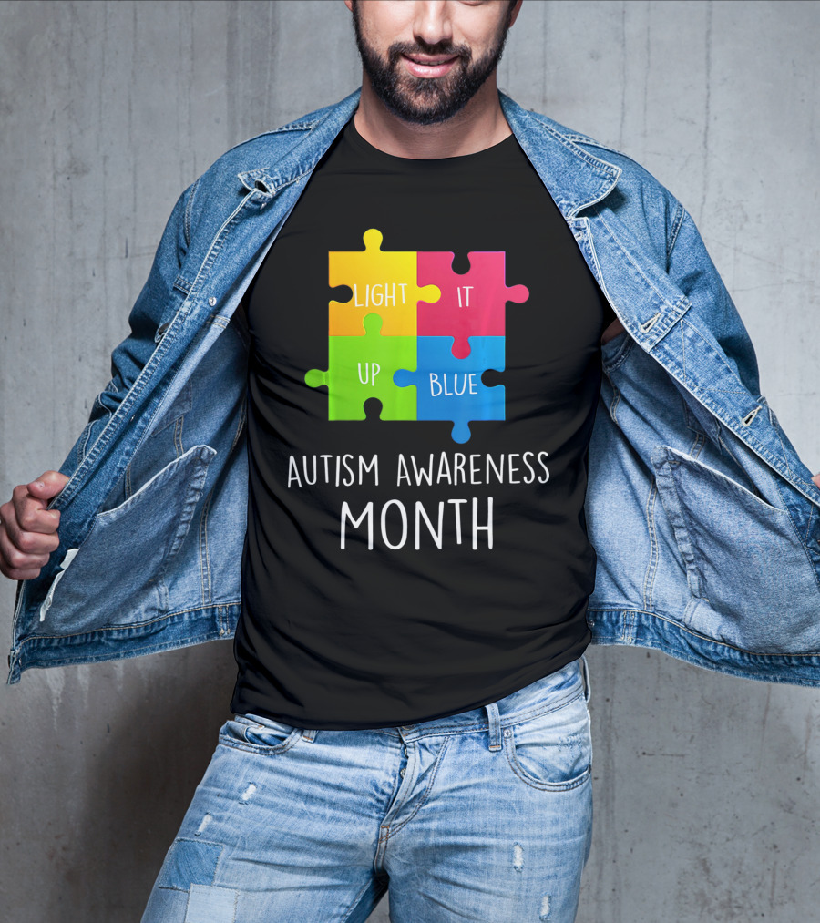 Light It Up Blue Autism Awareness Month Puzzle Piece T-Shirt