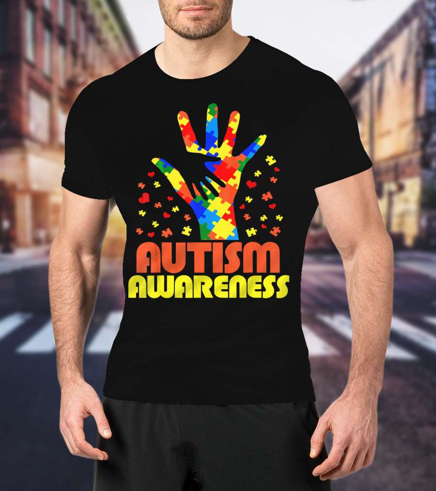 Autism Awareness Puzzle Piece Hand Son Daughter T-Shirt