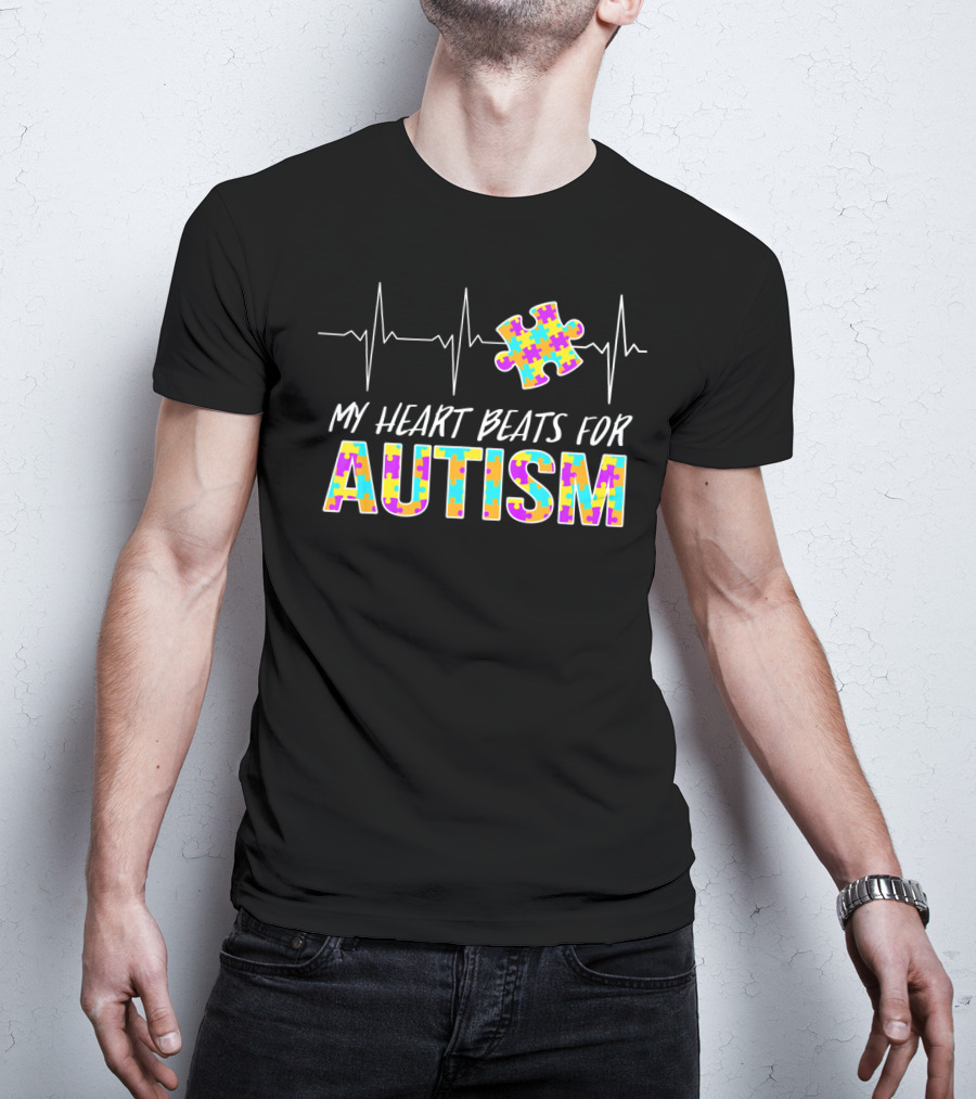 My Heart Beats For Autism Awareness Puzzle Piece T-Shirt