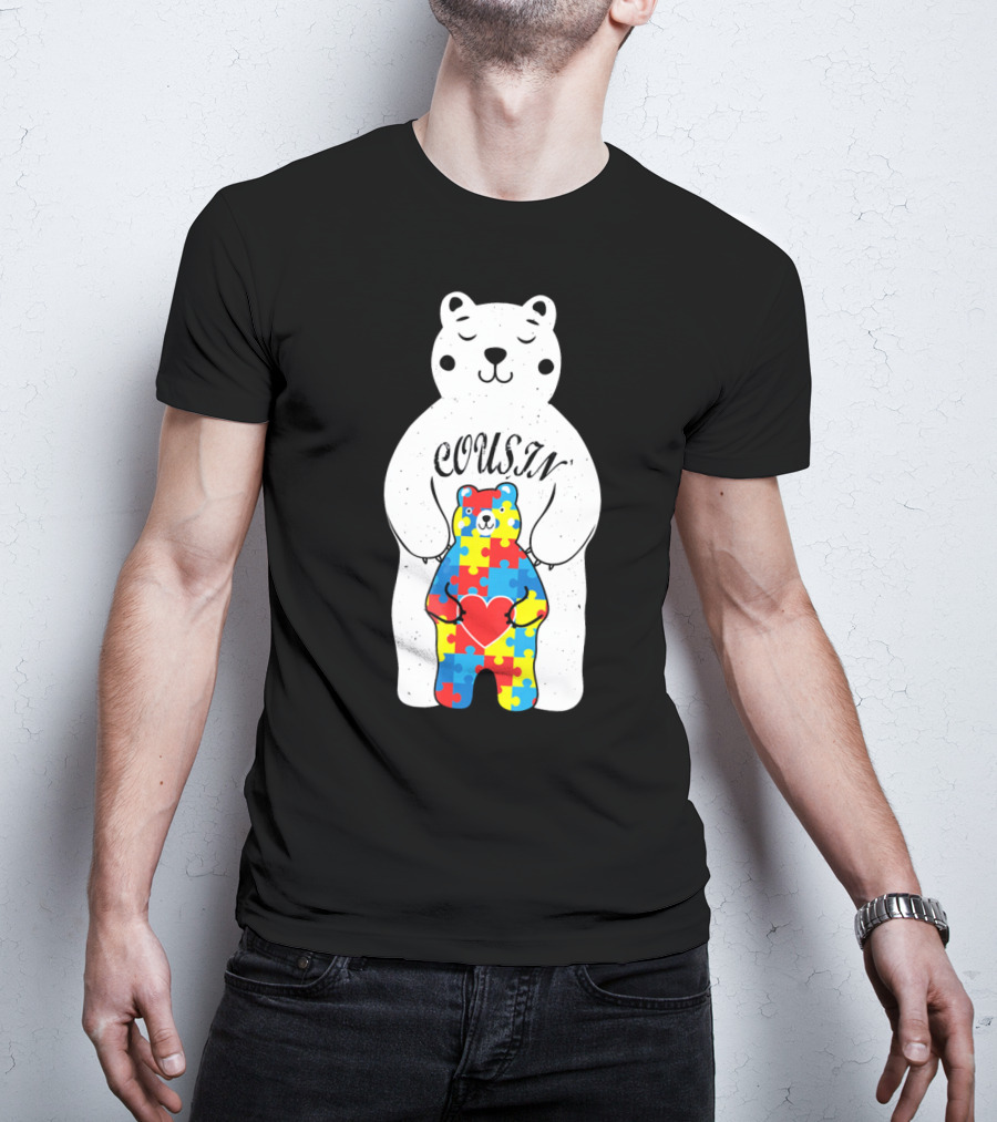 Cousin Bear Holding Autism Awareness Puzzle Heart ASD T-Shirt