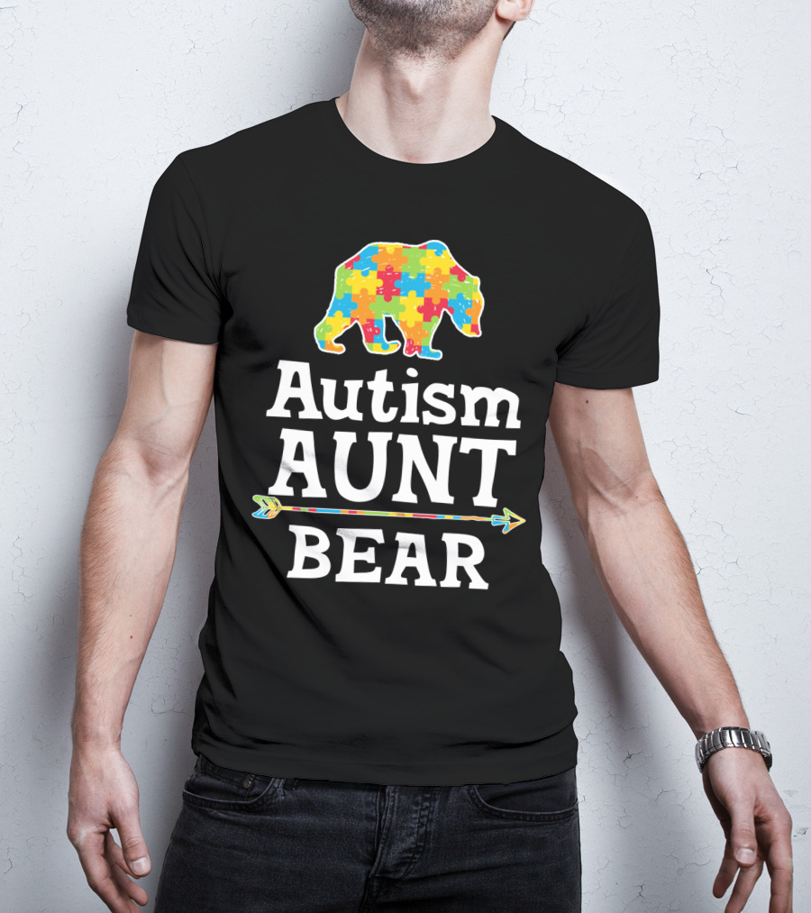 Autism Awareness Aunt Bear Puzzle Pattern Arrow T-Shirt