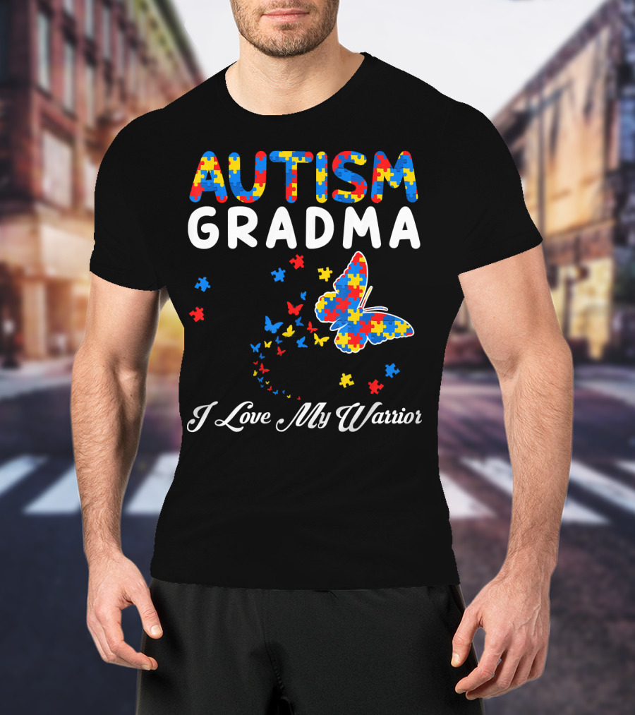Autism Grandma I Love My Warrior Butterfly Puzzle T-Shirt