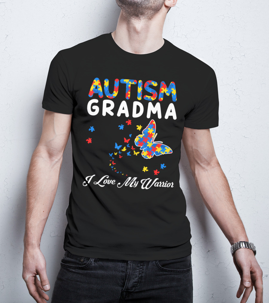 Autism Grandma I Love My Warrior Butterfly Puzzle T-Shirt