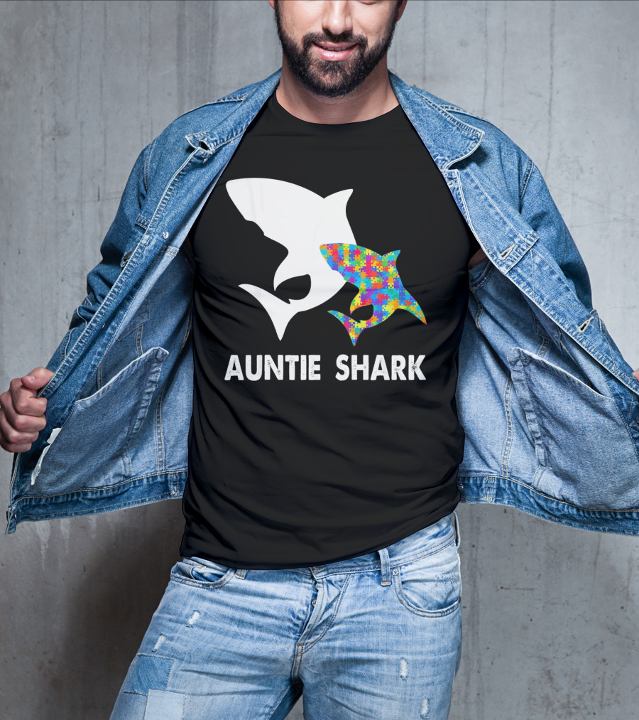 Auntie Shark Autism Puzzle Piece Warrior T-Shirt