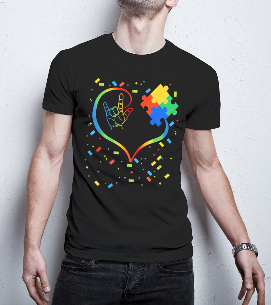 Autism Awareness Special Ed Teacher ASL Heart Puzzle T-Shirt