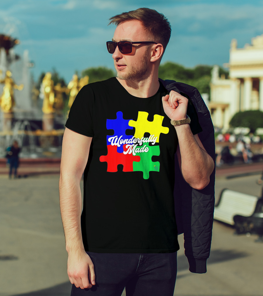 Wonderfully Made Autism Awareness Puzzle Pieces T-Shirt