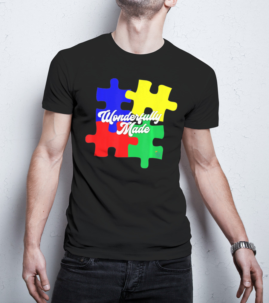 Wonderfully Made Autism Awareness Puzzle Pieces T-Shirt