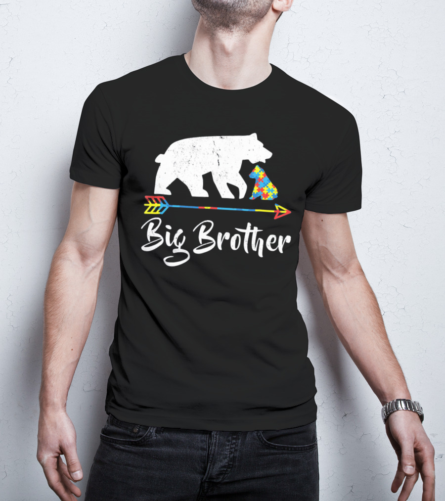 Big Brother Bear Autism Awareness Puzzle Pattern Arrow T-Shirt