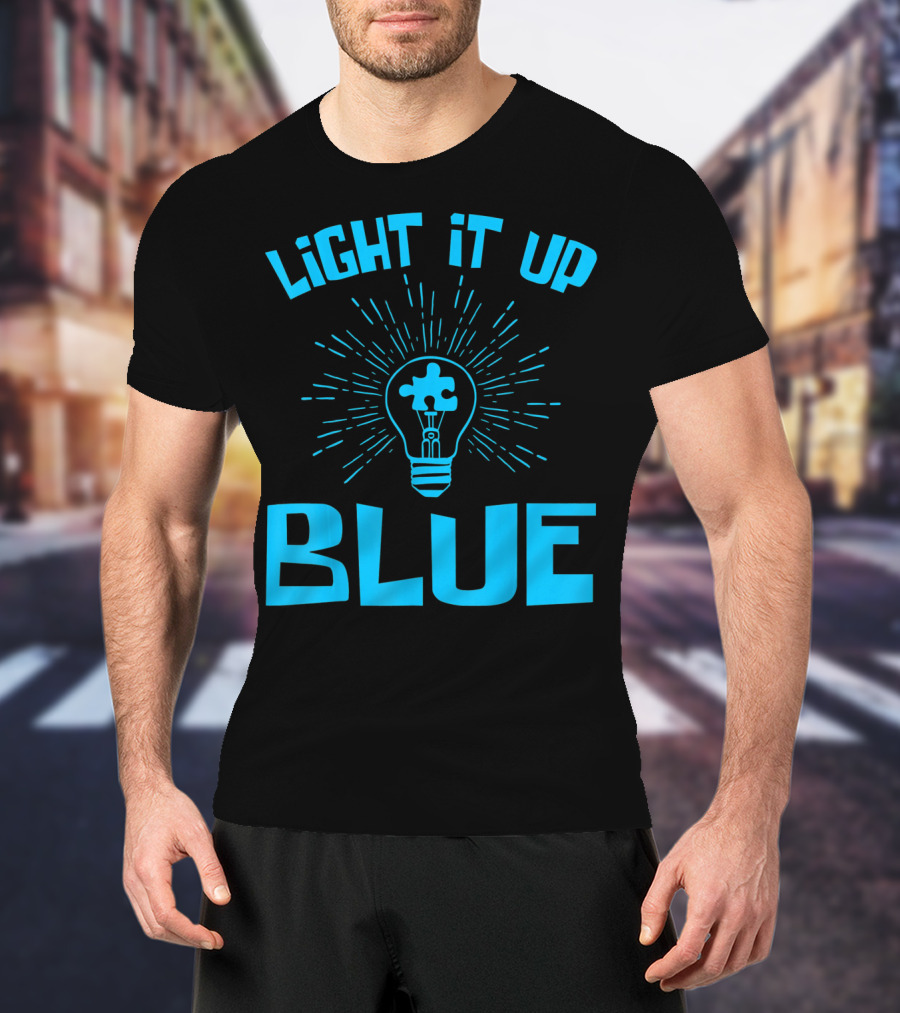Light It Up Blue Autism Awareness Puzzle Bulb T-Shirt