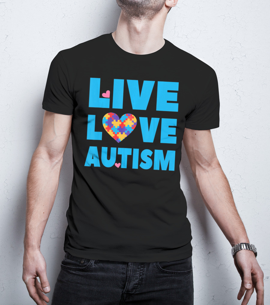 Live Love Autism Autism Mom Awareness Puzzle Heart T-Shirt