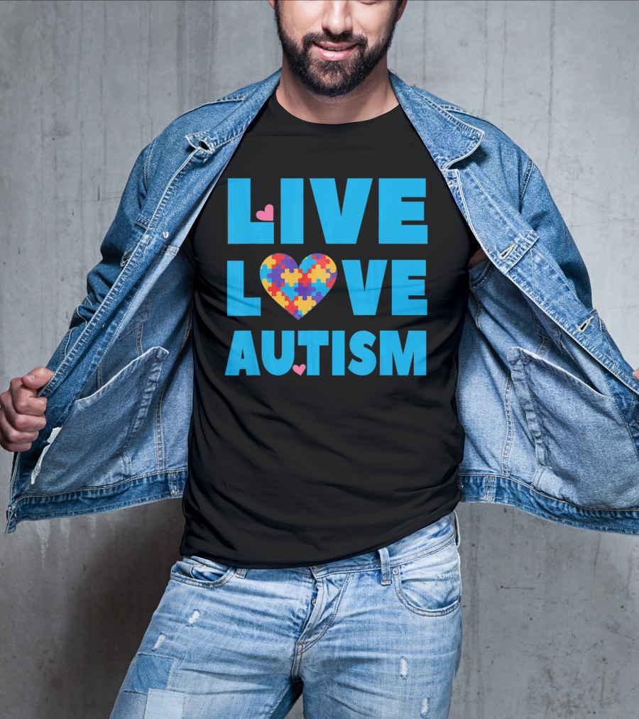 Live Love Autism Autism Mom Awareness Puzzle Heart T-Shirt