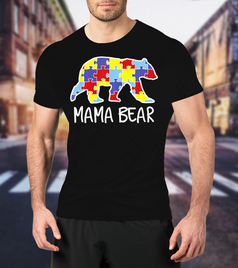 Mama Bear Puzzle Piece Autism Awareness T-Shirt