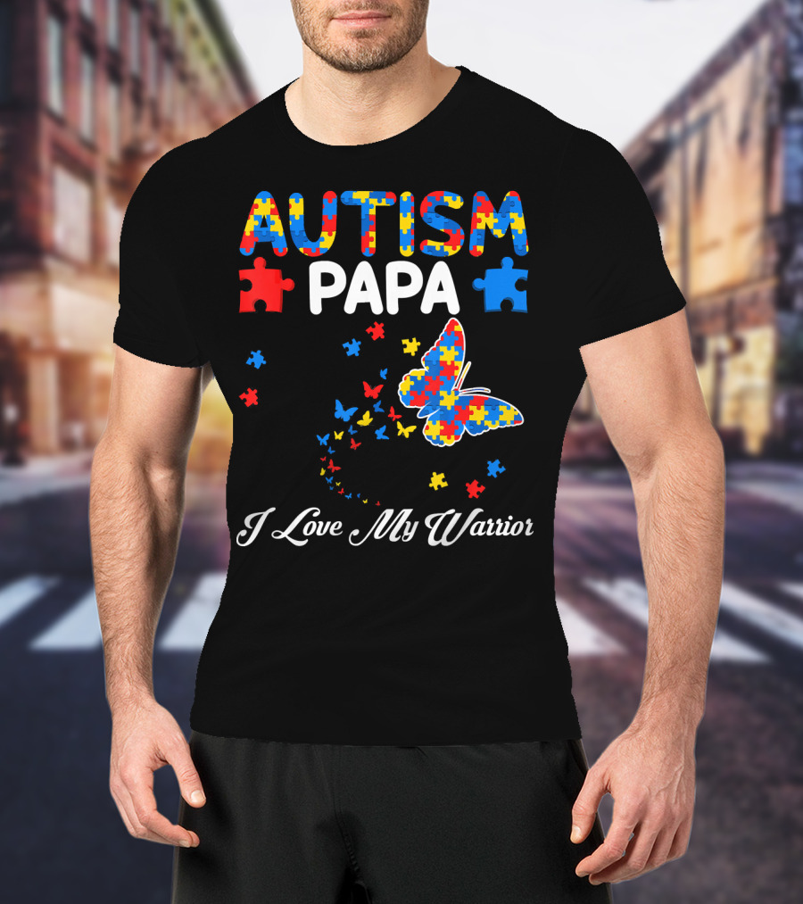 Autism Papa I Love My Warrior Butterfly Puzzle T-Shirt