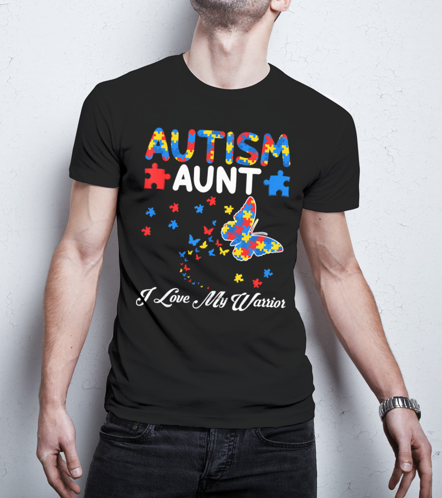 Autism Aunt I Love My Warrior Butterfly Puzzle T-Shirt