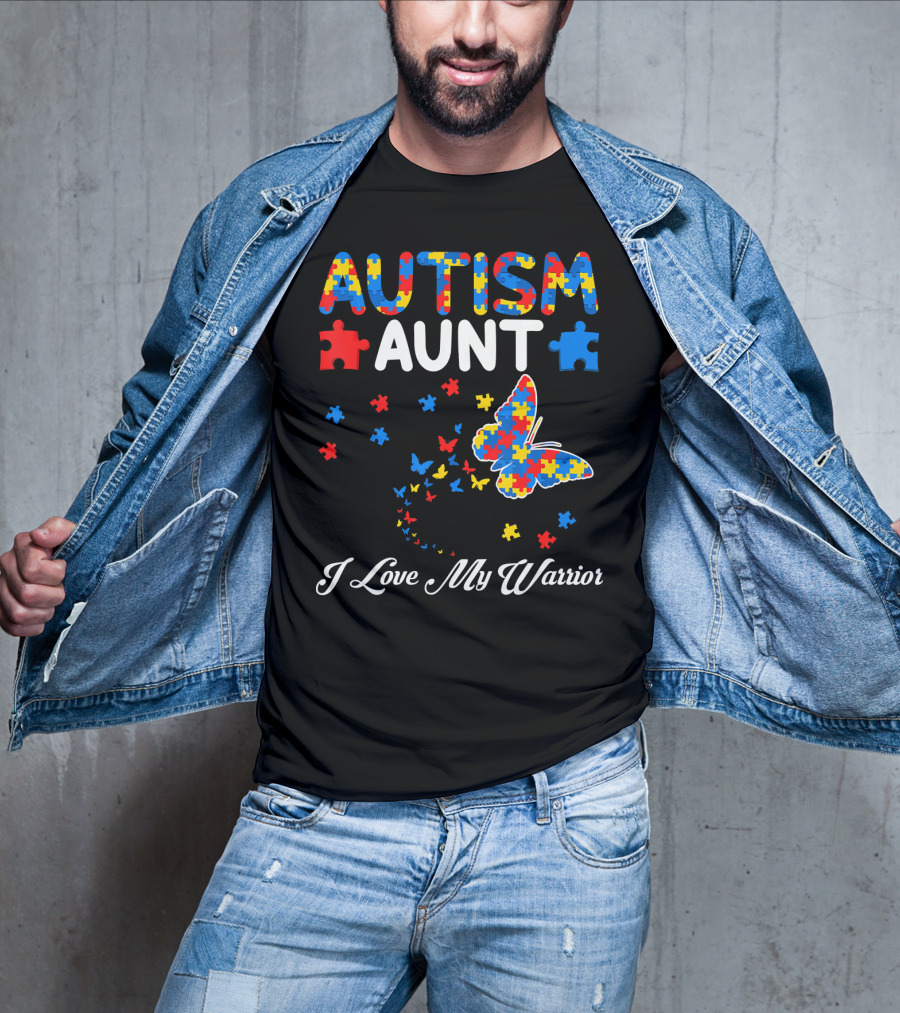 Autism Aunt I Love My Warrior Butterfly Puzzle T-Shirt