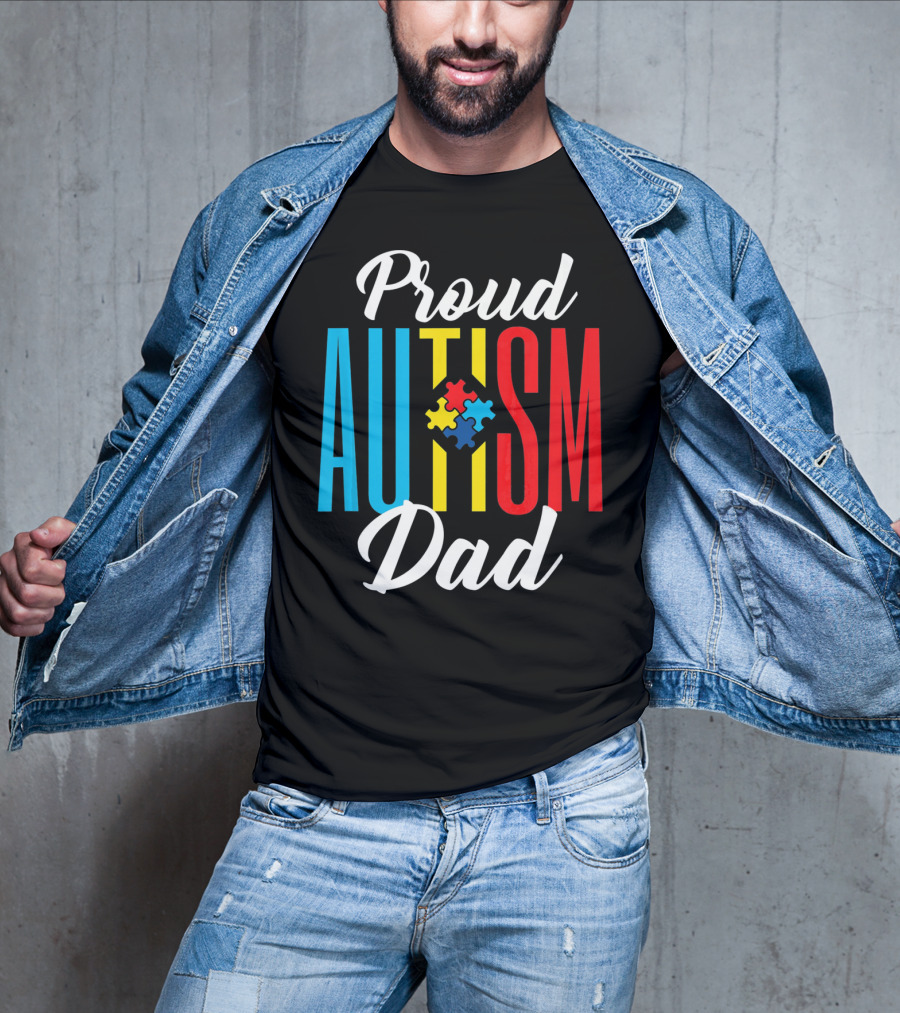 Proud Autism Dad Puzzle Piece Awareness Support T-Shirt