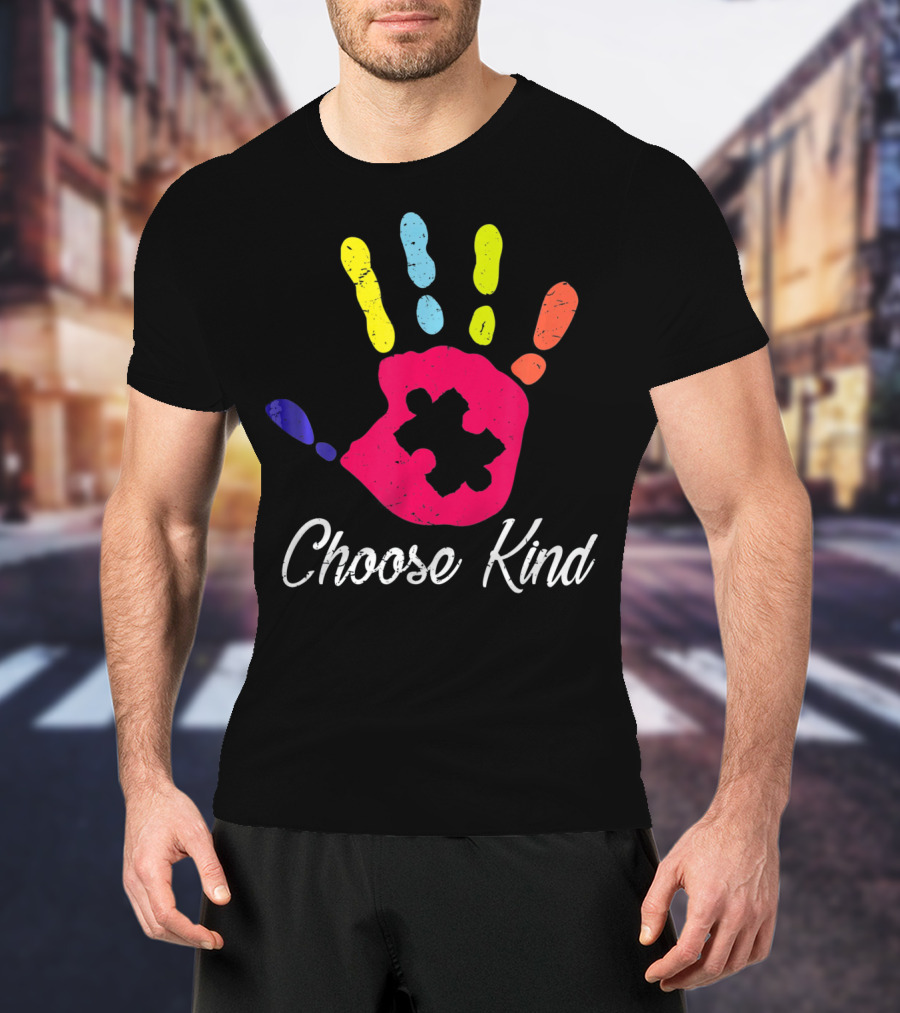 Choose Kind Colorful Hand Autism Puzzle Piece T-Shirt